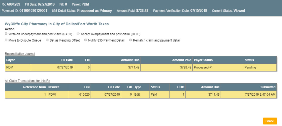 screenshot of FDS ECONCILE